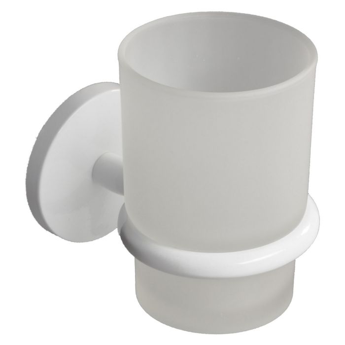 Porta Spazzolini a Parete Acciaio Verniciato Bianco in Acciaio Verniciato, vetro satinato e leghe metalliche Mod. One Duo Bianca main product photo