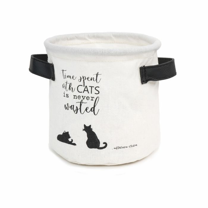 Cesta Multifunzione Bianco con Fantasia Gatti in Cotone impermeabile Mod. Cats main product photo