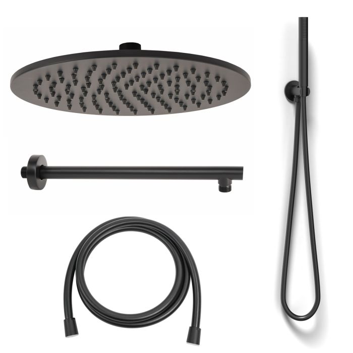 Kit Restyling Doccia Tondo 1 getto Nero Opaco in Ottone e Acciaio Inox Aisi 304 verniciati Mod. Kit Black Tondo main product photo