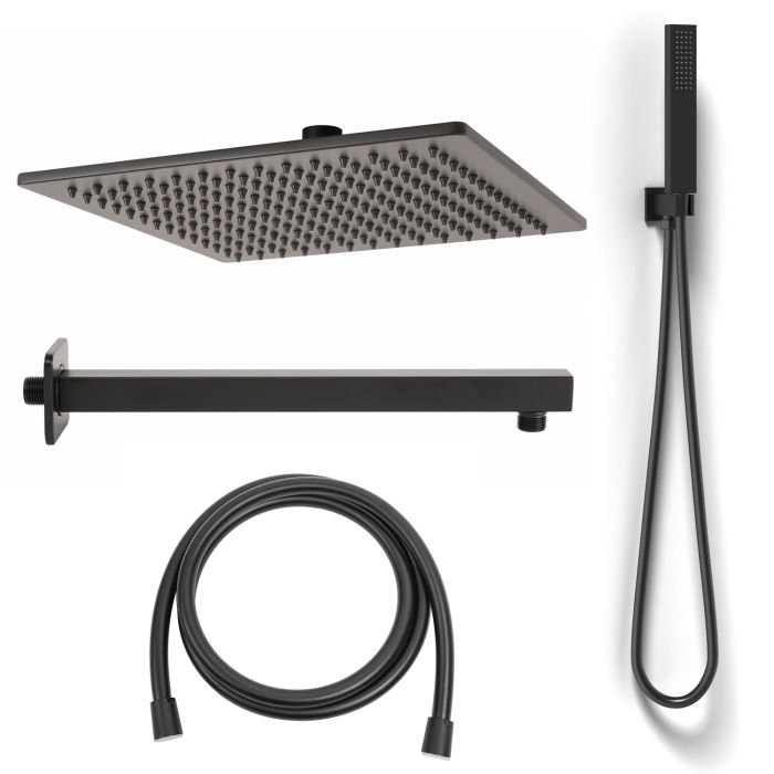 Kit Restyling Doccia Quadrato 1 getto Nero Opaco in Ottone e Acciaio Inox Aisi 304 verniciati Mod. Kit Black Quadrato main product photo