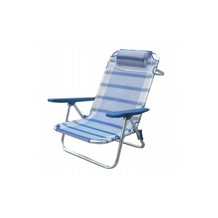 Spiaggina con braccioli pieghevole regolabile a righe blu in alluminio main product photo