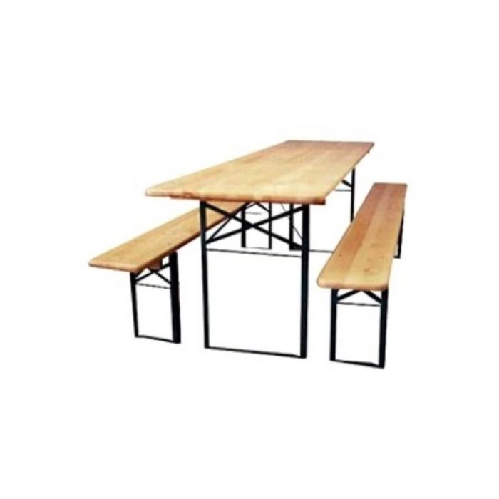 Set tavolo 220x80 cm e panche 220x25 cm in legno di abete mod. Birreria main product photo