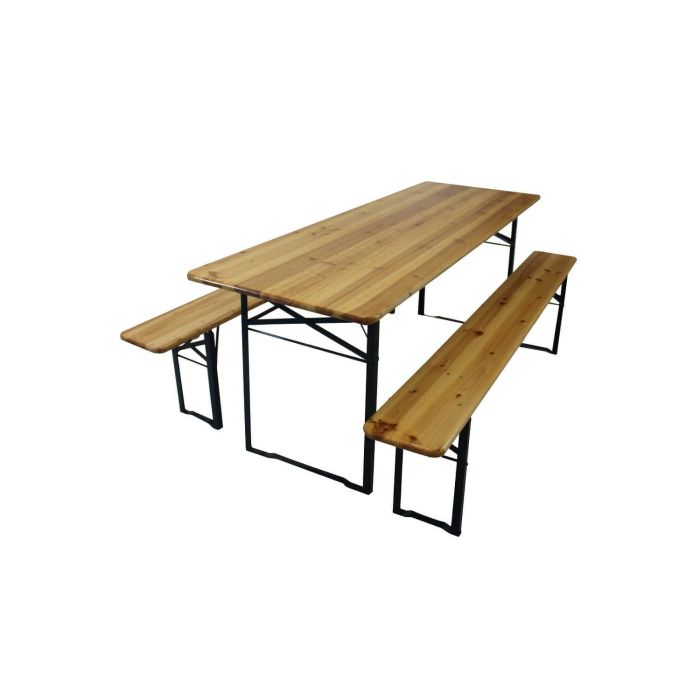 Set tavolo 220x70 cm e panche 220x25 cm in legno di abete mod. Birreria main product photo