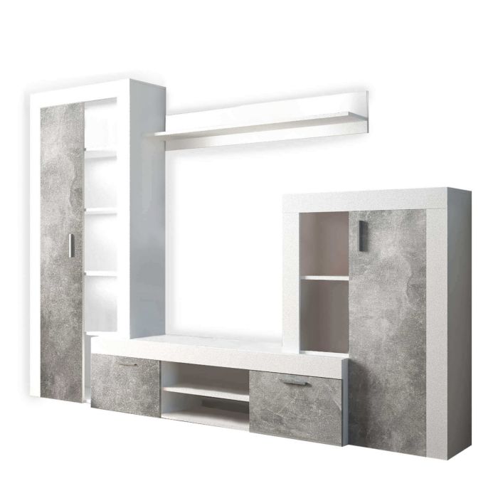 Parete attrezzata soggiorno di colore Bianco e Grigio effetto cemento mod. Nobel main product photo