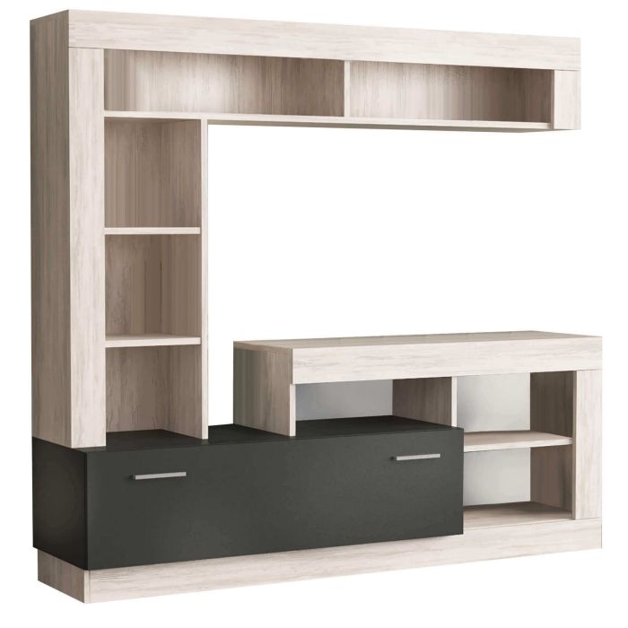 Parete attrezzata soggiorno di colore Antracite e Pino chiaro mod. Leonard main product photo