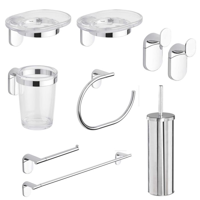 Set accessori bagno kit completo Zero Cromo 8 pezzi in Acciaio Cromato e ABS main product photo