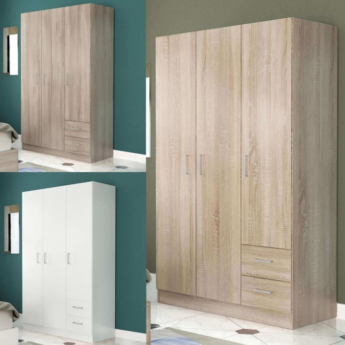 Armadio a 3 ante battenti e 2 cassetti 120x52x180h cm vari colori disponibili mod. Narciso main product photo
