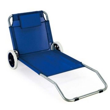 Spiaggina pieghevole blu in alluminio e tessuto textilene con ruote mod. Carrello